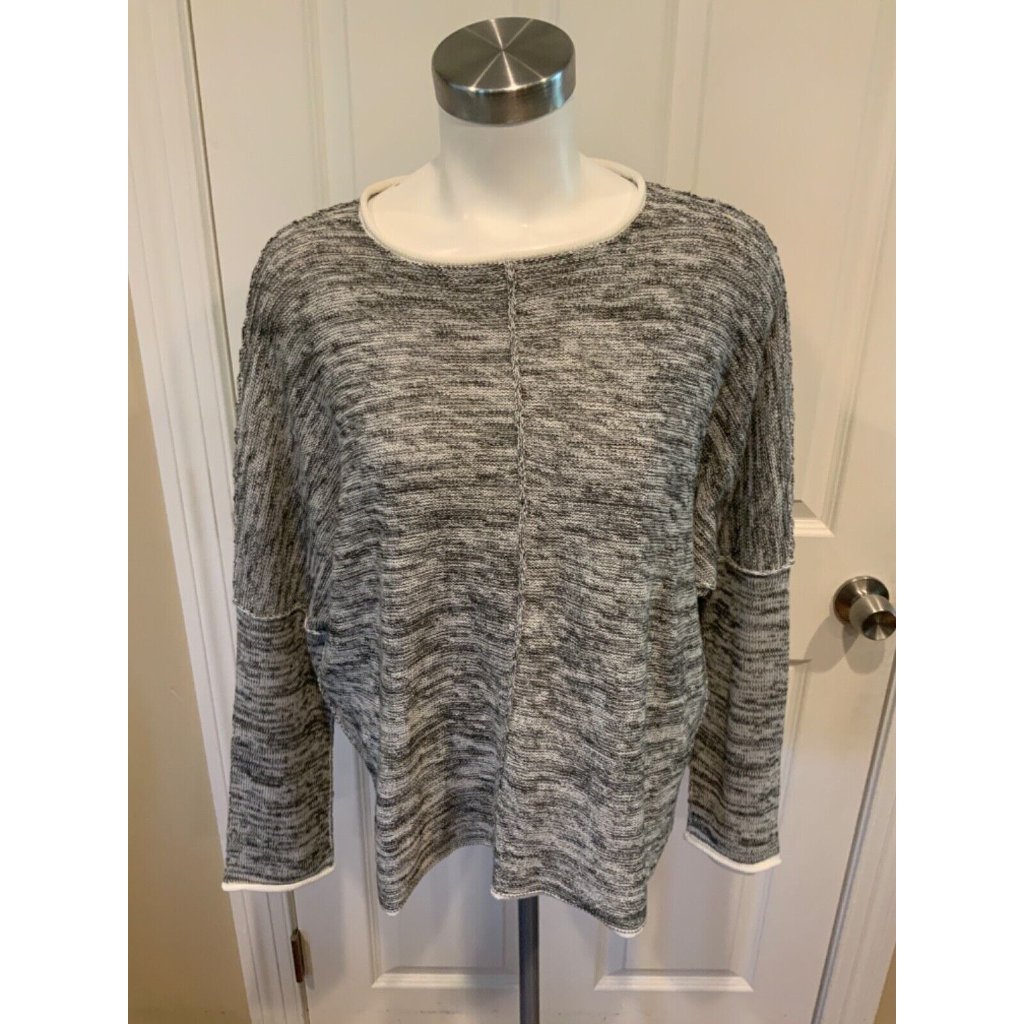 Wooden Ship White & Black Relaxed Thin Knit Sweater, Size M/L